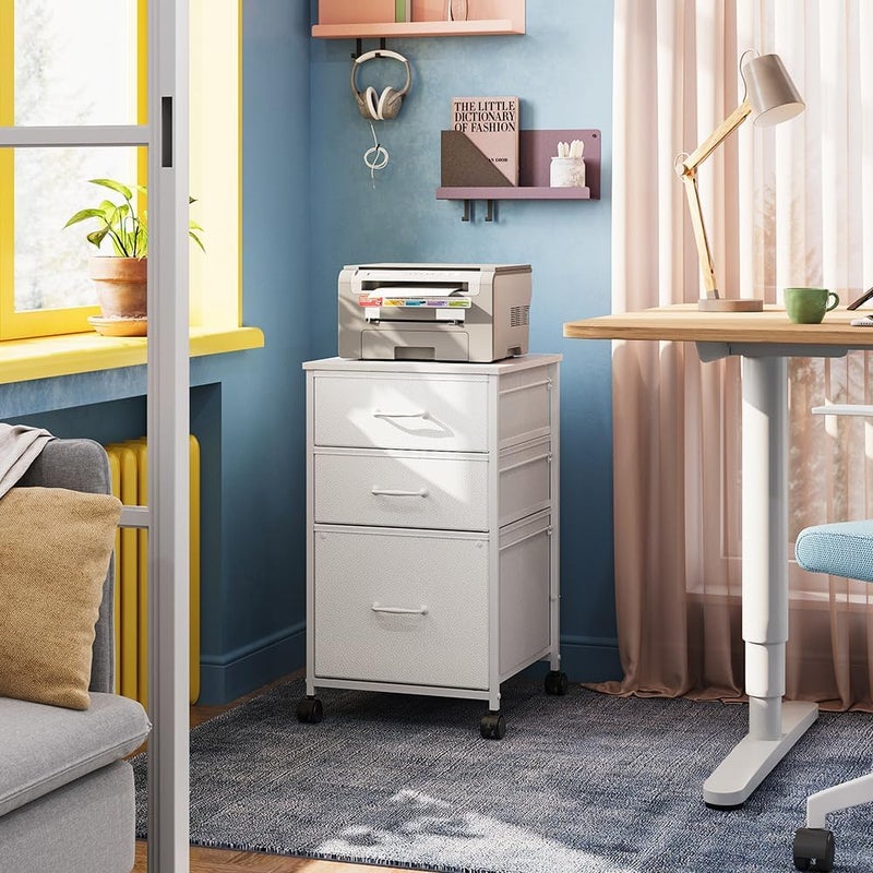 DEVAISE Mobile File Cabinet, Rolling Printer Stand with 3 Drawers, Fabric Vertical Filing Cabinet fits A4 or Letter Size for Home Office, White - Image 2